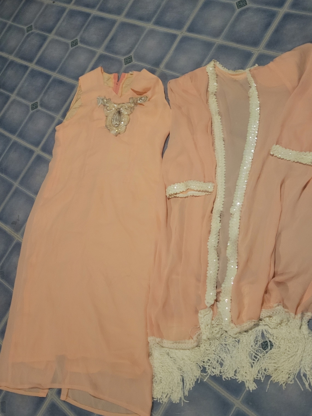 Peach Beaded Two-Piece Dress Set
